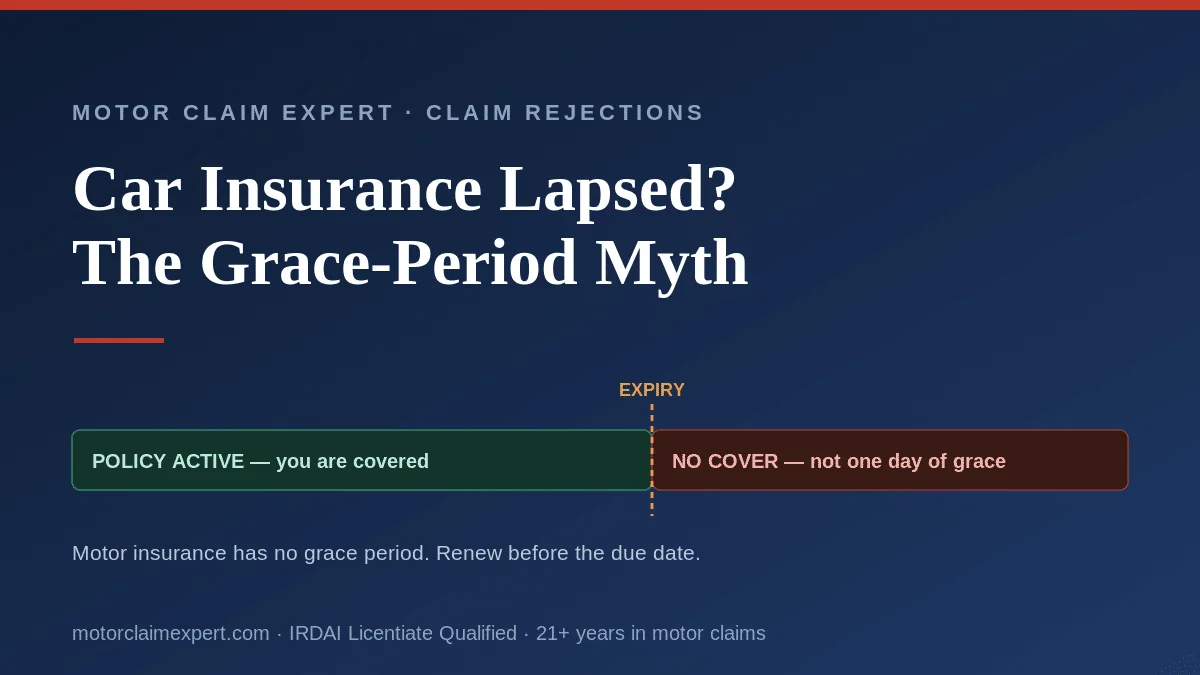 Car insurance lapsed: motor insurance has no grace period, so cover ends at expiry — a loss during the gap is uninsured, and driving uninsured is an offence.