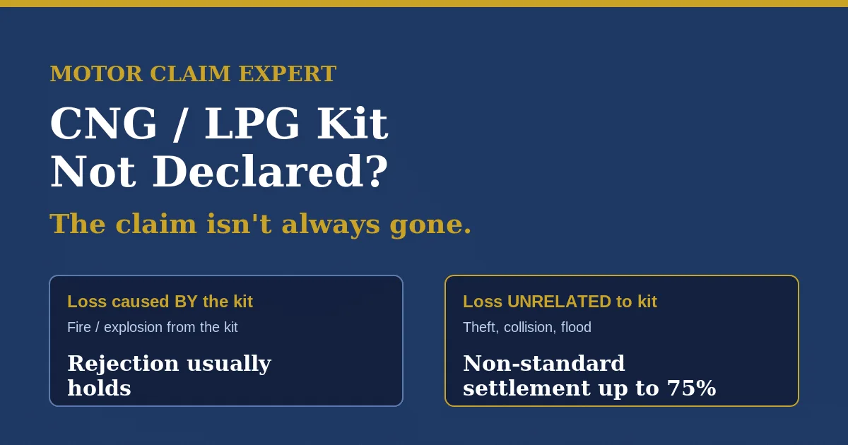Undeclared CNG or LPG kit claim: rejection holds if the loss was caused by the kit, but non-standard settlement up to 75% if the loss was unrelated