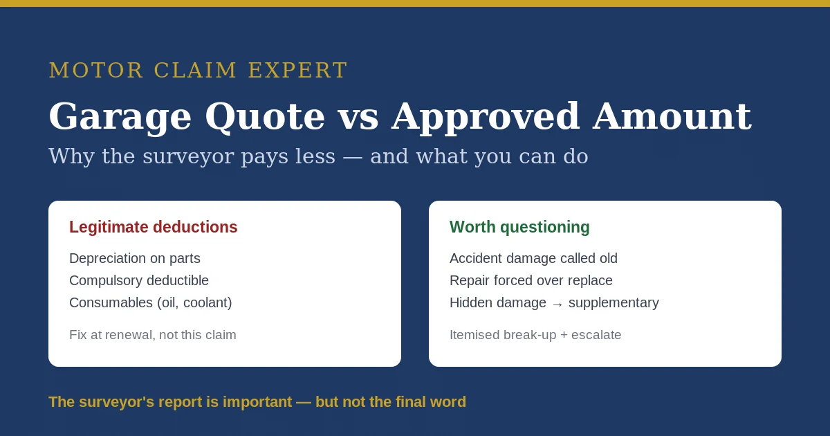 Why the surveyor-approved car insurance amount is lower than the garage estimate: legitimate deductions vs reductions worth questioning